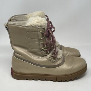 Sorel Joan Of Arctic Next Lite Boots Womens 10 Gold Leather Waterproof Shearling